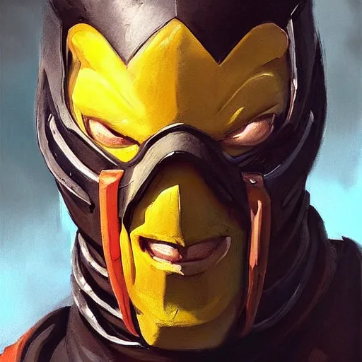 Image similar to greg manchess portrait painting of scorpion from mortal kombat as overwatch character, medium shot, asymmetrical, profile picture, organic painting, sunny day, matte painting, bold shapes, hard edges, street art, trending on artstation, by huang guangjian and gil elvgren and sachin teng