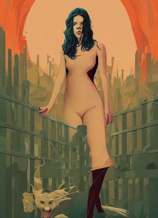 Image similar to poster artwork by Michael Whelan and Tomer Hanuka, Karol Bak Whether she was portraying the victim-turned-monster or monster-turned-victim, Anya Taylor-Joy is beautiful perfection, from scene from Twin Peaks, clean, simple illustration, nostalgic, domestic, full of details