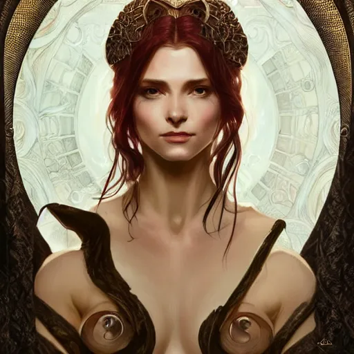 Image similar to Melina from elden ring D&D, fantasy, intricate, elegant, highly detailed, digital painting, artstation, concept art, smooth, sharp focus, illustration, art by artgerm and greg rutkowski and alphonse mucha