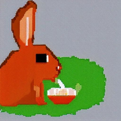 Image similar to pixel art of a cute rabbit eating a carrot