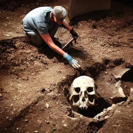 Image similar to “ high resolution photo of archeologists digging up a dragon skull ”