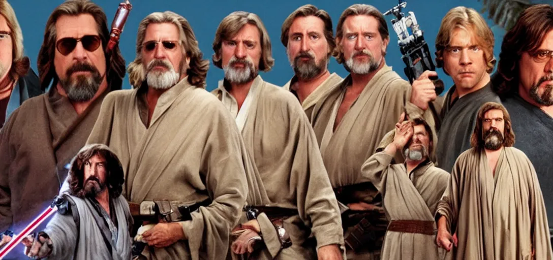 Image similar to The Big Lebowski Star Wars but all the characters are played by John Goodman