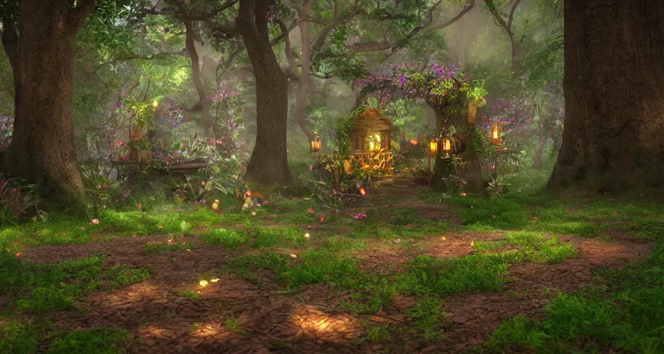 Enchanted and magic forest, with 3D render