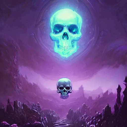 Prompt: floating skulls, violet theme, epic fantasy digital art style, fantasy artwork, by Greg Rutkowski, fantasy hearthstone card art style