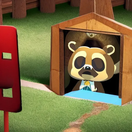 Image similar to tom nook gets trapped in the black lodge from twin peaks