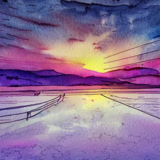 Prompt: vaporwave sunset, watercolor, dramatic lighting, cinematic, establishing shot, extremely high detail, photo realistic, cinematic lighting, pen and ink, intricate line drawings