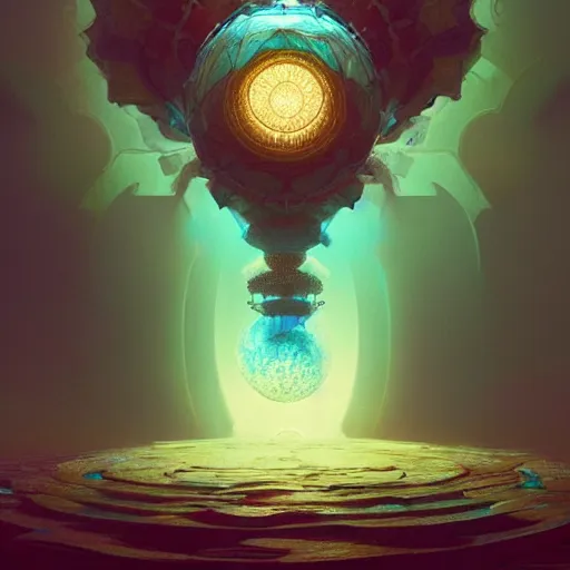 Image similar to within a flower the whole and finite capsule apparent with awe the apparition, an idea seep's into infinity highly detailed in volumetric latent space, golden turquoise steampunk, high contrast cinematic light, mystical shadows, sharp focus, divine realm of gods, octane render, artist by greg rutkowski,