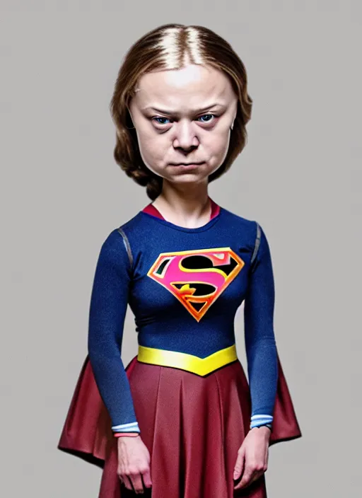 Image similar to greta thunberg as a supergirl mark ryden doll, detailed digital art, trending on Artstation