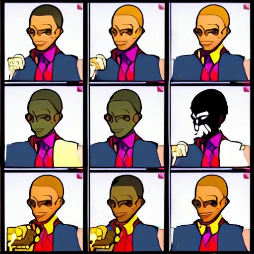 Image similar to a JoJos Bizzarre Adventure character looking like Barack Obama, color scheme