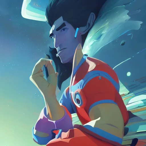 Image similar to hero world space dandy, behance hd by jesper ejsing, by rhads, makoto shinkai and lois van baarle, ilya kuvshinov, rossdraws global illumination