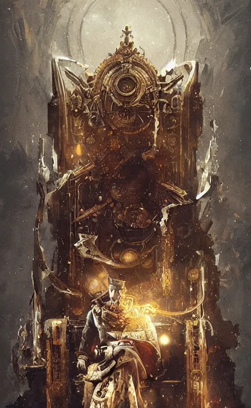 Prompt: « beautiful comic style painting of steampunk king on the throne by greg rutkowski, very detailed »