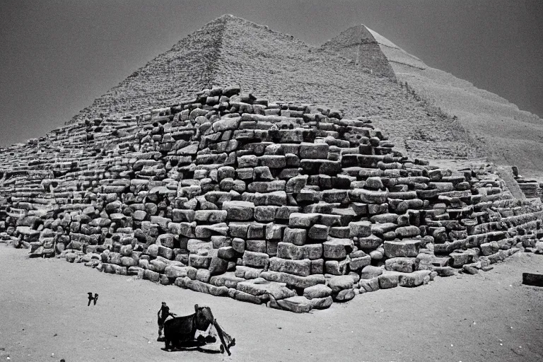 Prompt: photo of how pyramids were built, 4k