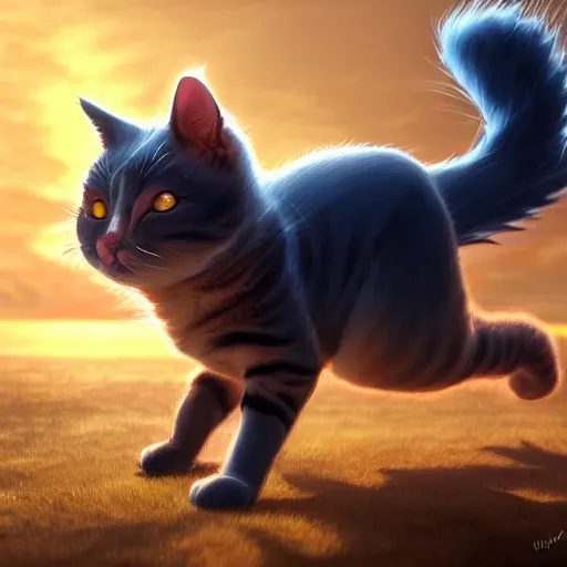 Prompt: cat - goku hybrid genkidama charging, golden hour, fantasy, sharp focus, digital art, hyper realistic, 4 k, unreal engine, highly detailed, hd, dramatic lighting by brom, trending on artstation, new cats movie