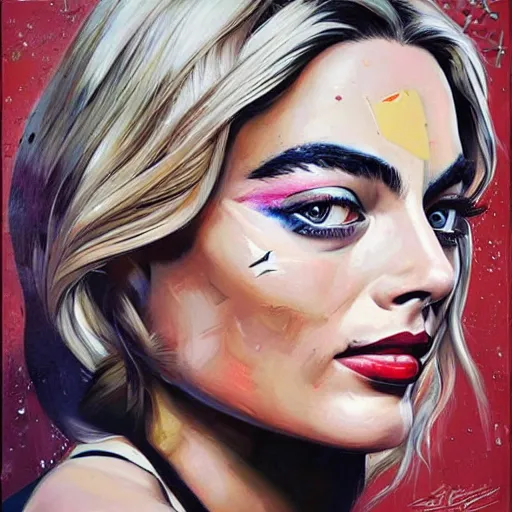 Image similar to portrait of margot robbie, artwork by sandra chevrier