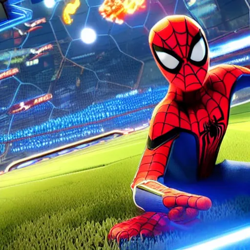 Image similar to spiderman in rocket league, teaser trailer photo