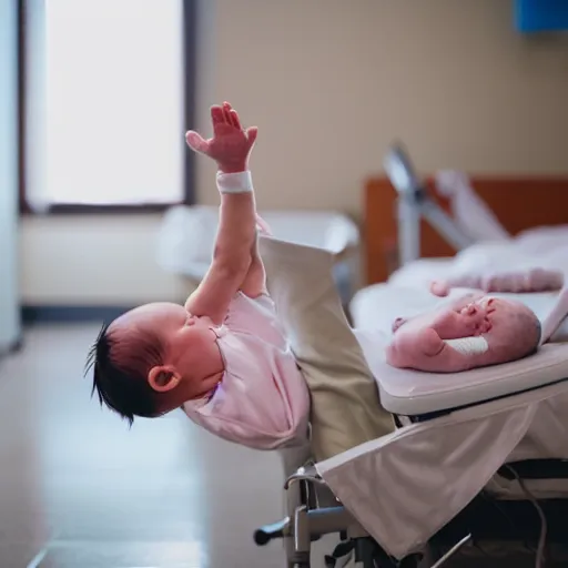 Image similar to newborn doing cartwheels in the hospital