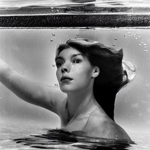 Image similar to underwater photography full portrait of a young beautiful woman swimming by terry o'neill