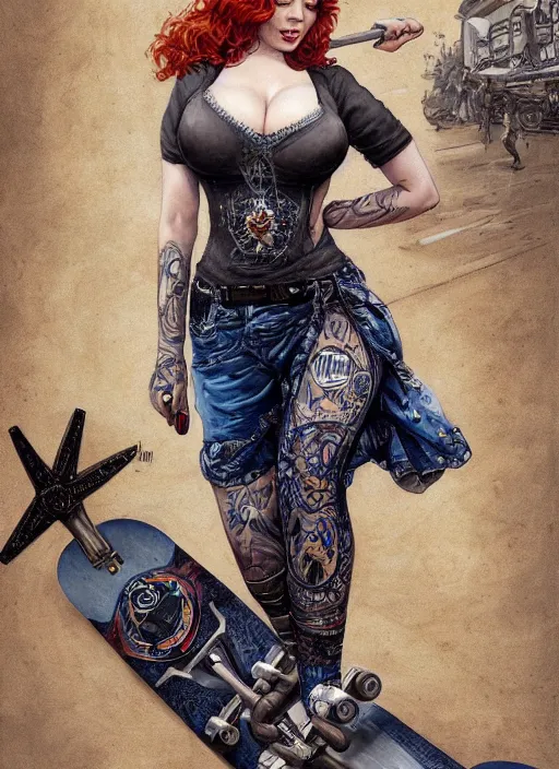 Image similar to Christina Hendricks as a ruggedly handsome skateboard girl, tasteful, intricate, elegant, highly detailed, centered, digital painting, artstation, concept art, smooth, sharp focus, illustration, artgerm, donato giancola, Joseph Christian Leyendecker, WLOP