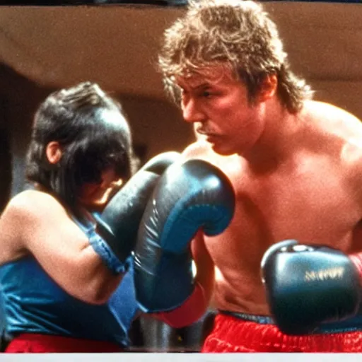 Image similar to a wombat wearing boxing gloves, movie still from Rocky