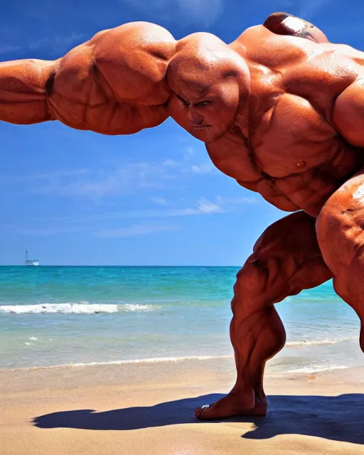 Image similar to a giant muscular cyclops on the beach