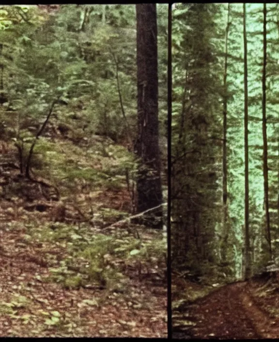 Image similar to a screen capture of found footage video left behind by a missing hiker in 1 9 8 6