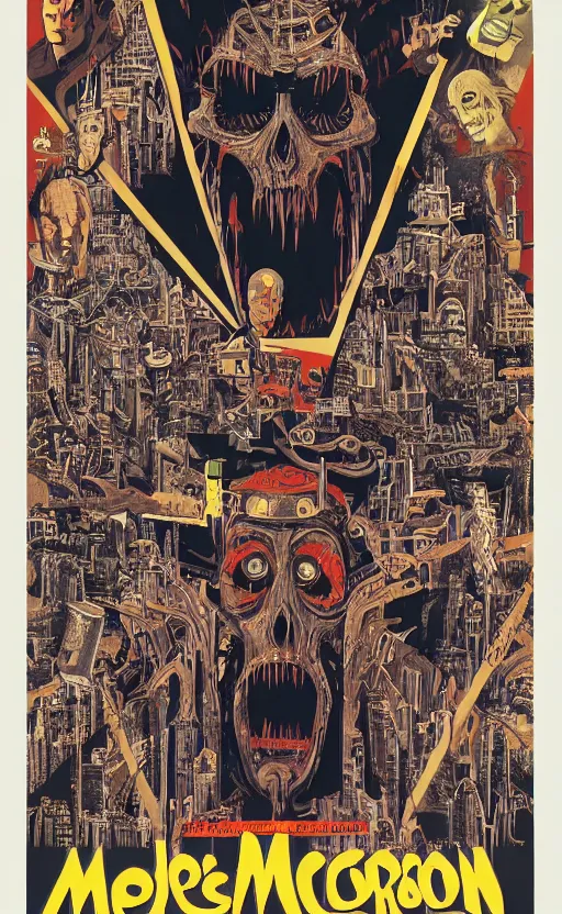 Image similar to cursed with necronomicon horrorcore cel animation poster depicting i don't know, intricate faces, metropolis, 1 9 5 0 s movie poster, post - processing, vector art