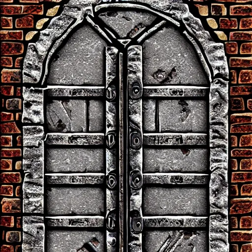 Prompt: door in a dungeon, d & d, fantasy art, creepy brickwork