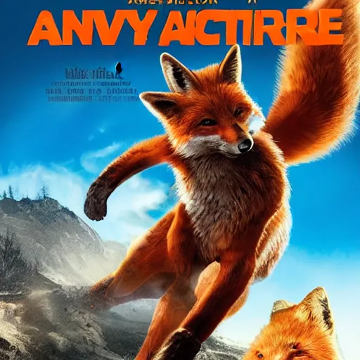 Image similar to blu-ray movie box cover for an action movie featuring an anthropomorphic fox dressed in adventure clothing