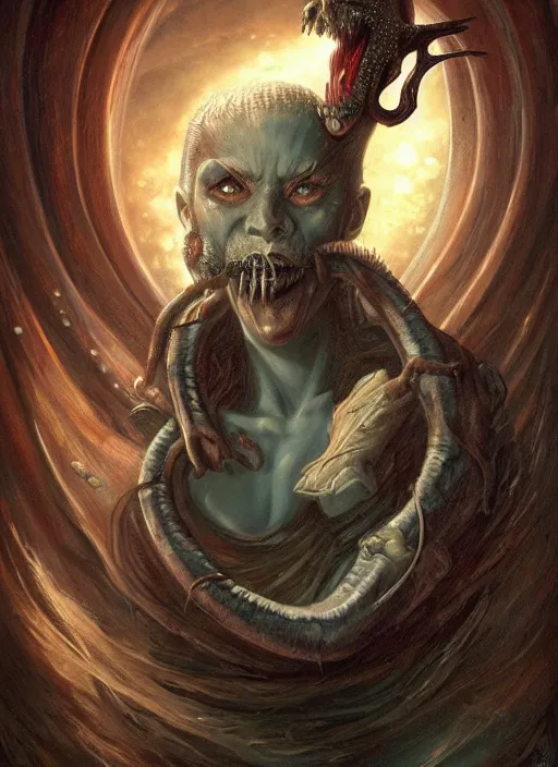 Image similar to portrait of a vampire!!!! with a sea lamprey!!!! mouth!!!, in the styles of ( national geographic ), jim warren, peter mohrbacher, gerald brom, and marc simonetti, intricate, hyperrealistic, volumetric lighting