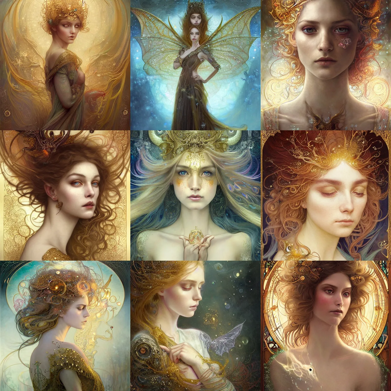 Prompt: Beautiful Delicate Detailed portrait of a dragon, With Magical golden eyes by Tom Bagshaw, Bastien Lecouffe Deharme, Erik Johansson, Amanda Sage, Alex Grey, Alphonse Mucha, Harry Clarke, Josephine Wall and Pino Daeni, Delicate winter dragon With long golden Hair and Magical Sparkling Eyes, Magic Particles; Magic Swirls, in a out of this world magical summer landscape, 4K; 64 megapixels; 8K resolution concept art; detailed painting; digital illustration; hyperrealism; trending on Artstation; Unreal Engine Photorealistic, lifelike, Unreal Engine, sharp, sharpness, detailed, 8K