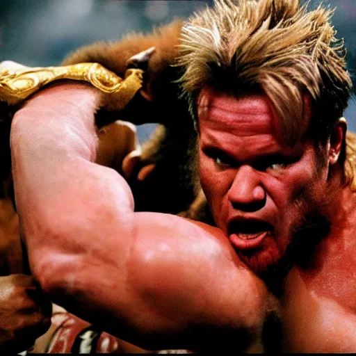 Prompt: chris jericho fighting king kong