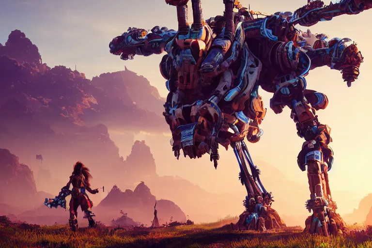 Image similar to tallneck machine mecanical creature robot of horizon forbidden west horizon zero dawn bioluminiscence global illumination ray tracing hdr fanart arstation by ian pesty and alena aenami artworks in 4 k