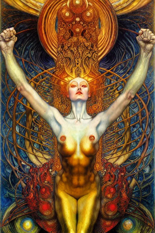 Image similar to Divine Chaos Engine by Karol Bak, Jean Delville, William Blake, Gustav Klimt, and Vincent Van Gogh, symbolist, visionary