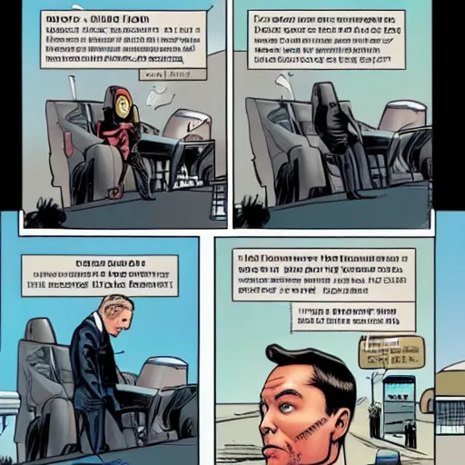 Image similar to a comic book about Elon musk ruining his career