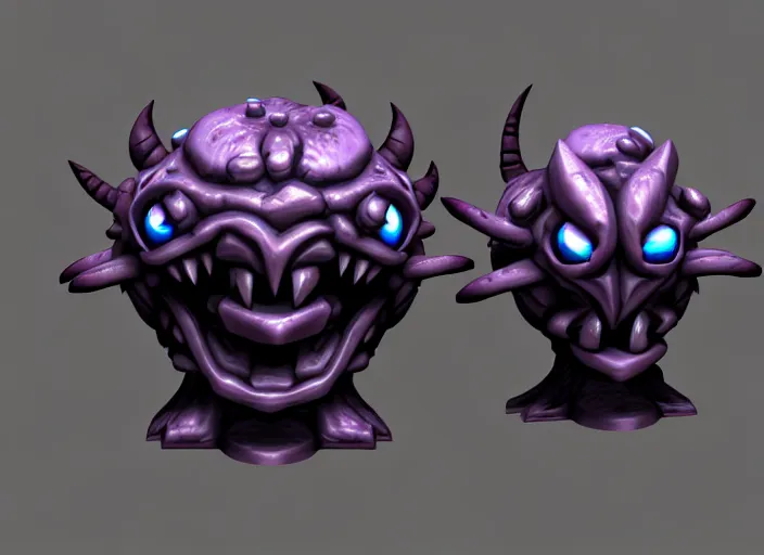 Prompt: raging oni beholder head, stylized stl, 3 d render, activision blizzard style, hearthstone style, darksiders art style