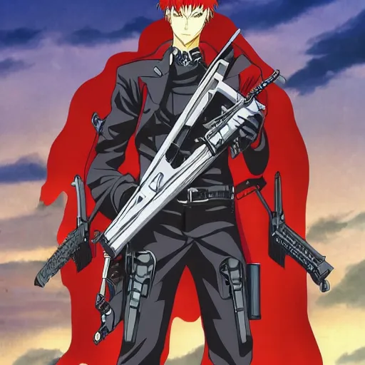 Prompt: a shot of a grim reaper as gunsliger man in trigun series, movie shot, anime, hightly detailed, rescalated 4 k, detailed