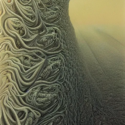 Image similar to Complex alien fractal structure, by Zdzisław Beksiński, trending on ArtStation