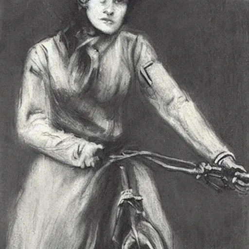 Image similar to ww 1 action heroine by alfred stevens in charcoal