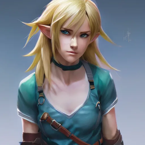 Image similar to female version of Link , made by Stanley Artgerm Lau, WLOP, Rossdraws, ArtStation, CGSociety, concept art, cgsociety, octane render, trending on artstation, artstationHD, artstationHQ, unreal engine, 4k, 8k,