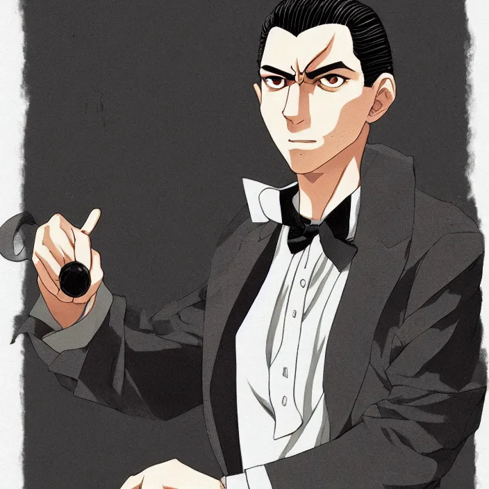 Image similar to portrait of lucky luciano, anime fantasy illustration by tomoyuki yamasaki, kyoto studio, madhouse, ufotable, trending on artstation