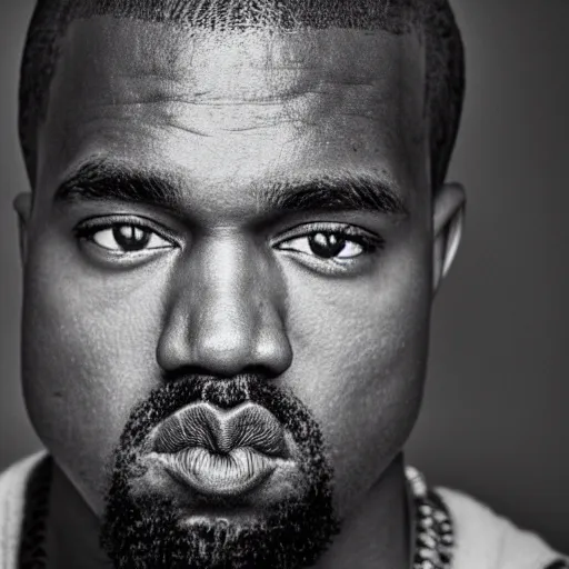 Image similar to the face of young kanye west at 3 1 years old, portrait by julia cameron, chiaroscuro lighting, shallow depth of field, 8 0 mm, f 1. 8