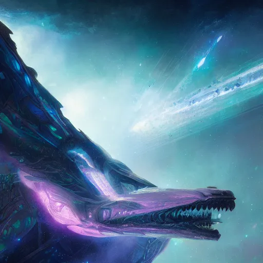 Image similar to matte digital artwork of the galactic beast, iridescent scales, by greg rutkowski and tim white