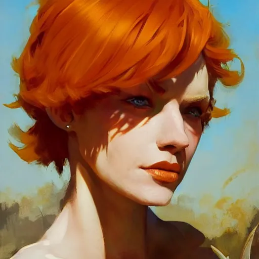 Image similar to greg manchess portrait painting of ginger beautiful woman as dragon age character, medium shot, asymmetrical, profile picture, organic painting, sunny day, matte painting, bold shapes, hard edges, street art, trending on artstation, by huang guangjian and gil elvgren and sachin teng