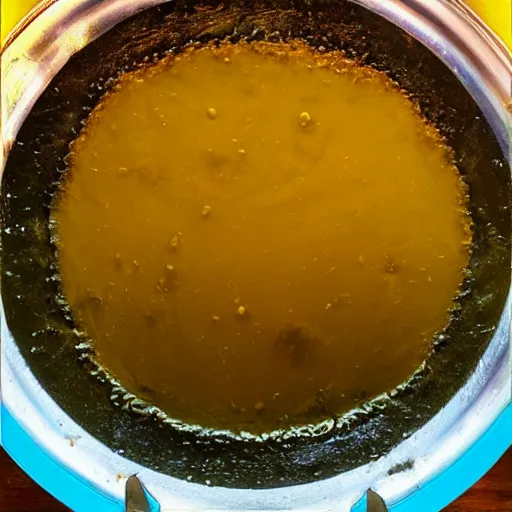Prompt: juicy alien food cooking in oil