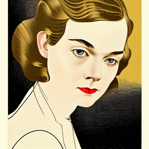 Prompt: professional painting of Elle Fanning in the style of Coles Phillips, head and shoulders portrait, symmetrical facial features, smooth, sharp focus, illustration, intricate, stormy weather, extremely detailed masterpiece,