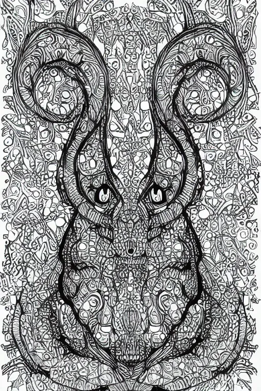 Image similar to bunny, ornaments, fractal, ink drawing, line art colouring page