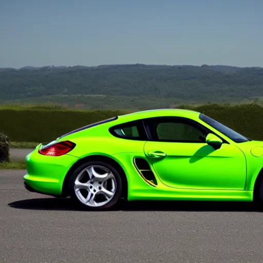 Image similar to a peridot green 2 0 1 1 porsche cayman r driving, 4 k