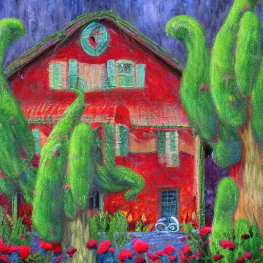 Image similar to monster house movie painted by monet