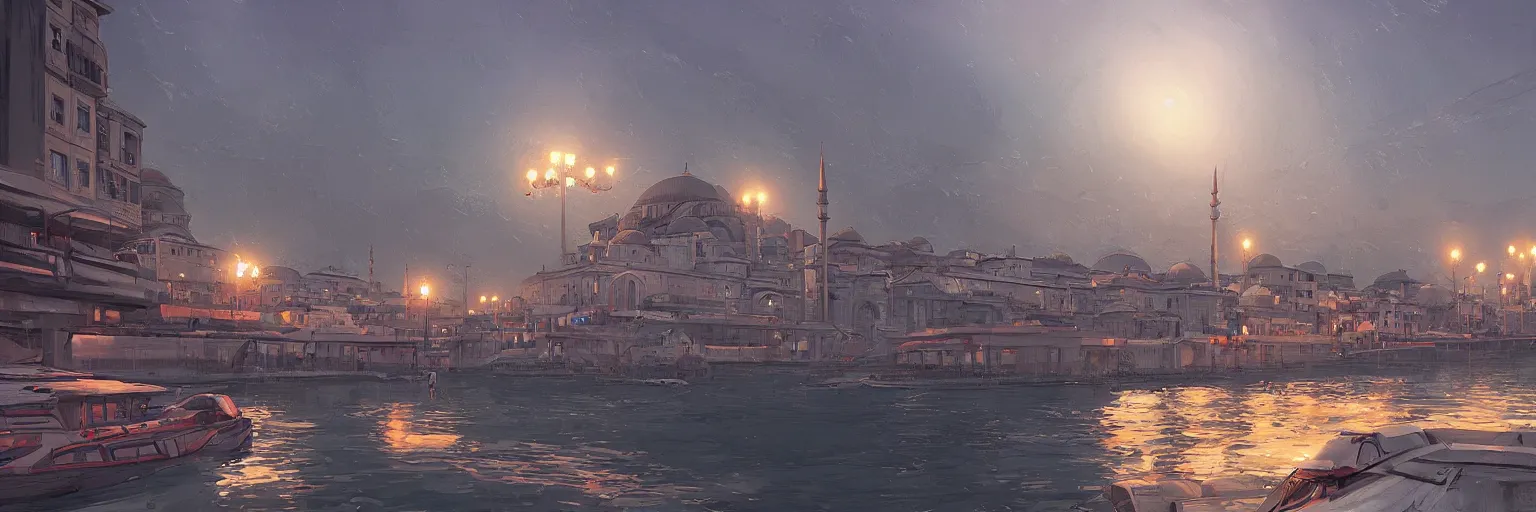 Image similar to a cinematic scene from istanbul bridge, concept art by nick ford and sylvain sarrailh,