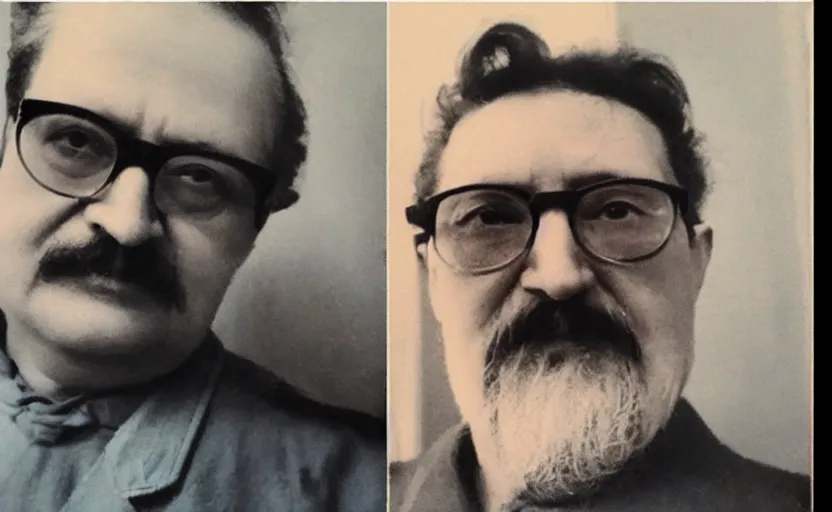 Prompt: my auntie that look like trotsky accidentally taking a selfie, front camera, camera flash is so bright in his face, viral, selfie, viral on twitter, viral on instagram, viral photo